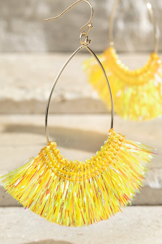 Foil Thread Tassel Earrings (Yellow)