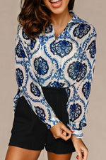 Button Front Patterned Blouse