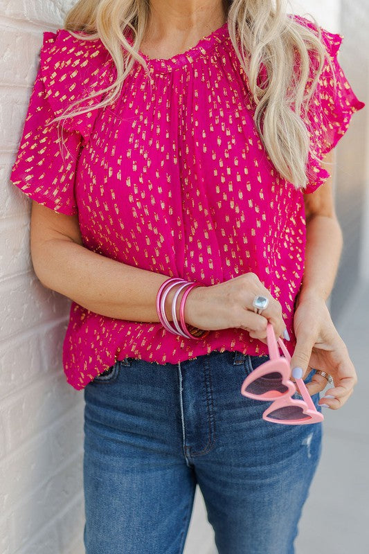 Rose Dotted Ruffled Sleeve Blouse