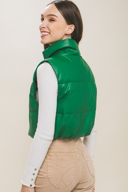 Cropped Puffer Vest (Green)