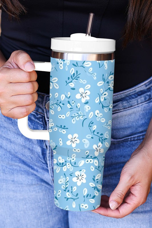 40 Ounce Floral Tumbler (Light Blue)