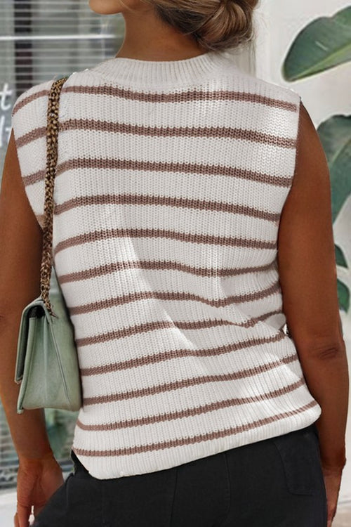 Khaki Stripe V-Neck Sweater Vest