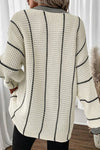 Striped V-Neck Loose Sweater (White)