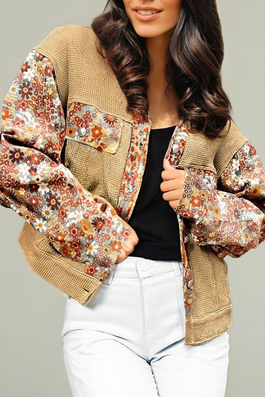 Waffle Knit Patchwork Jacket