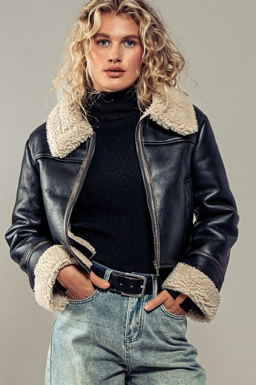 Faux Suede Cropped Bomber Jacket