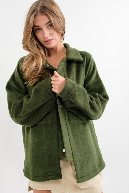 Oversized Sherpa Shacket (Olive)