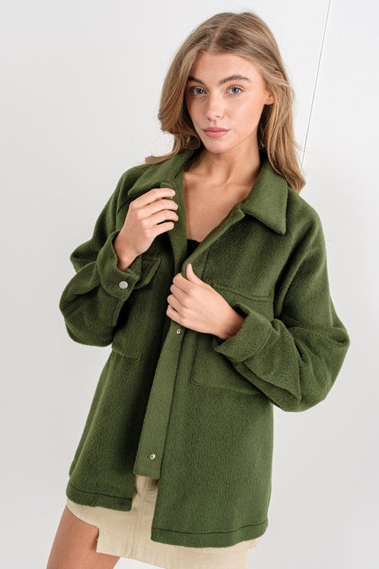 Oversized Sherpa Shacket (Olive)