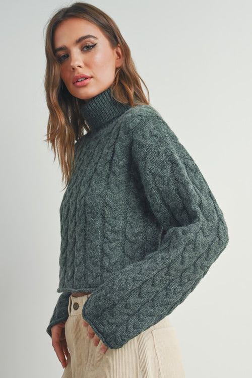 Braided Turtleneck Sweater (Dark Sage)