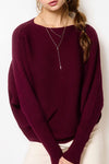 Ribbed Boatneck Bubble Sleeve Sweater (Burgundy)