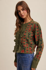 Ruffles and Flowers Knit Cardigan