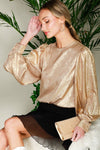 Balloon Sleeve Metallic Blouse