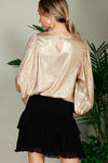 Balloon Sleeve Metallic Blouse