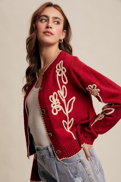 Embroidered Floral Knit Cardigan