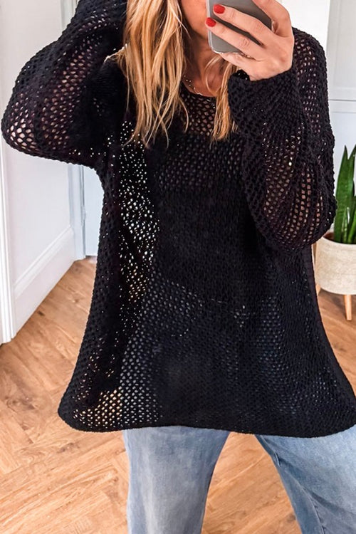 Crochet Hollow Knit Sweater (Black)