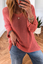 Crochet Hollow Knit Sweater (Coral)