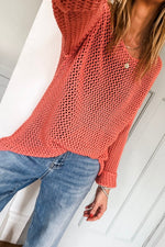Crochet Hollow Knit Sweater (Coral)