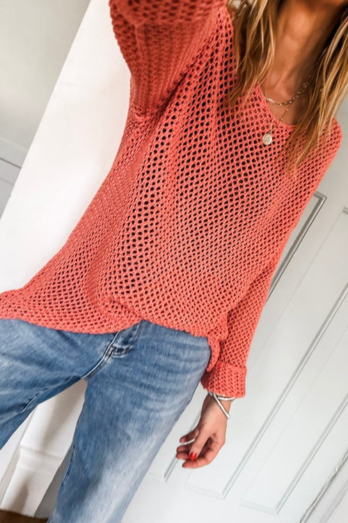 Crochet Hollow Knit Sweater (Coral)