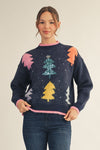 Fuzzy Tree Sweater with Sequins (Navy)