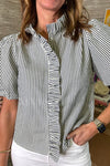 Striped Bubble Sleeve Blouse (Black)