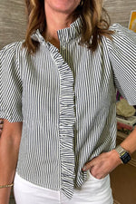 Striped Bubble Sleeve Blouse (Black)