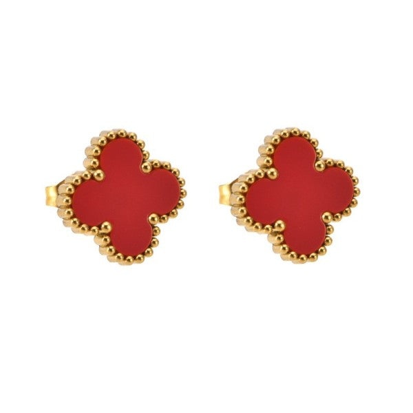 Clover Stud Earrings (Red)