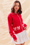 Bow Print Collared Cardigan