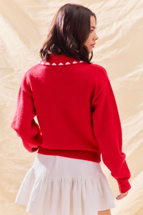 Bow Print Collared Cardigan