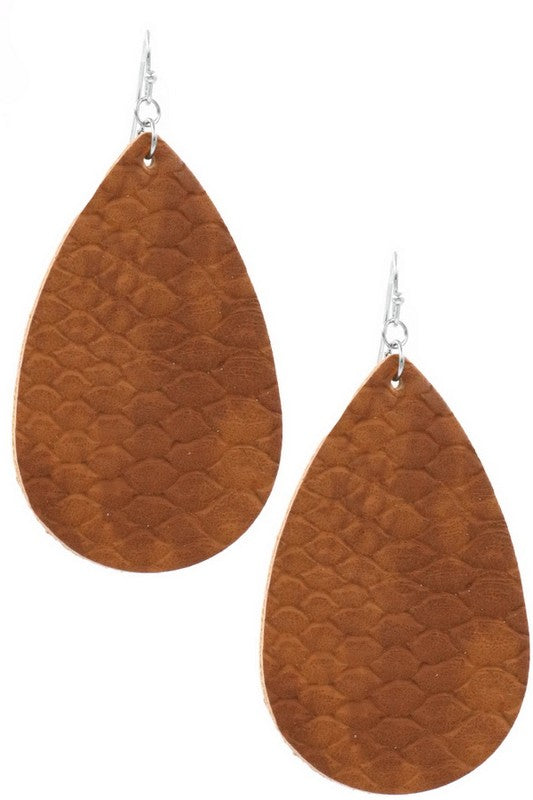 Leather Tear Drop Earrings (Brown)