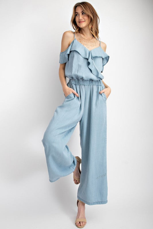 Ruffled Demin Jumpsuit