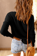 Waffle Knit Henley Top (Black)