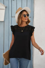 Lace Yoke Crepe Top (Black)