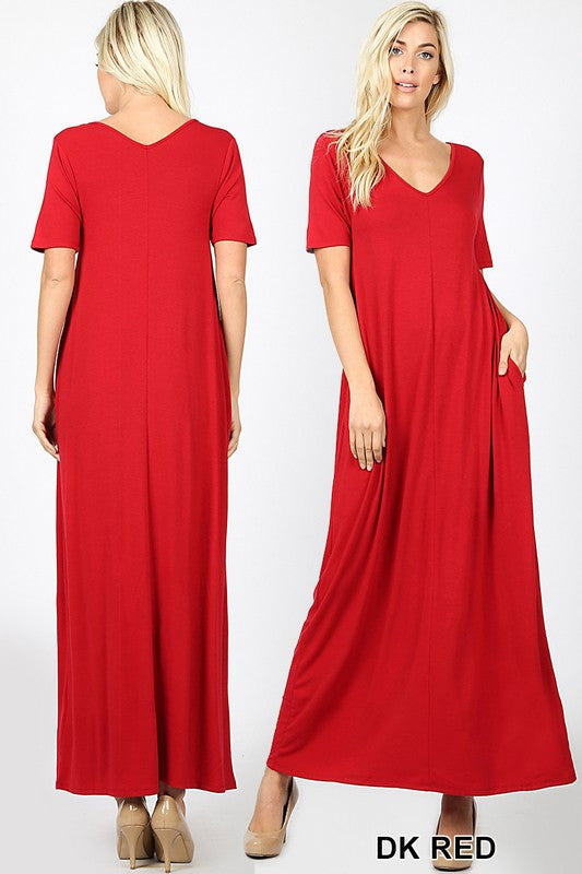 Short Sleeve Maxi with Pockets (Red)