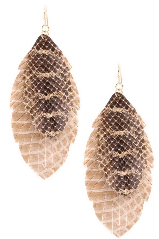 Leather Leaf Earrings (Tan)