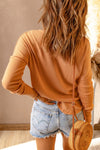 Waffle Knit Henley Top (Orange)