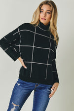 Mock Neck Grid Pattern Sweater