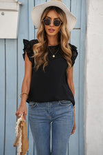 Lace Yoke Crepe Top (Black)